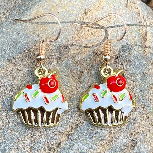 Artisan Jewelry - Cupcake Enamel Drop Earrings | Handmade